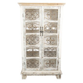 Vitrina lemn alb vintage natur 74x37x131 cm