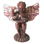 Veioza cu baza din polirasina maro si abajur din sticla Tiffany 33 cm x 21 cm x 33 h
