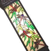 Veioza cu baza din metal negru si abajur din sticla Tiffany 26 cm x 26 cm x 71 h
