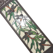 Veioza cu baza din metal negru si abajur din sticla Tiffany 26 cm x 26 cm x 71 h