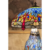 Veioza cu baza din polirasina maro si abajur din sticla Tiffany 46x63 cm