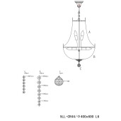 Candelabru metal cupru sticla transparenta 40x70/184 cm