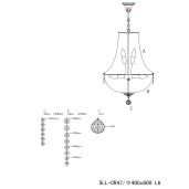 Candelabru metal cupru sticla transparenta 40x64/184 cm