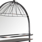 Oglinda de perete cu rama cu 2 polite din fier negru antichizat 50 cm x 36 cm x 83 h