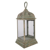 Felinar metal verde vintage 20x20x49 cm