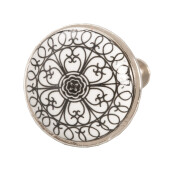 Buton mobilier ceramica neagra alba fier argintiu Ø 3x2 cm
