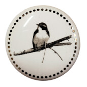 Set 2 butoni mobilier ceramica alba gri Pasare Ø 4x2 cm