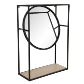 Oglinda mobila de perete cu rama din fier negru si polita din lemn 36 cm x 15 cm x 50 h