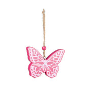 Set 24 decoratiuni Fluturasi lemn alb roz 18x10,5x1h