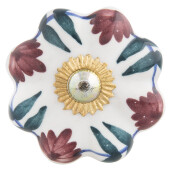 Set 2 butoni mobilier ceramica multicolora metal auriu Ø 4x3 cm