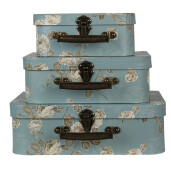 Set 3 cutii depozitare carton tip valiza 30x21x9 cm, 25x18x9 cm, 20x16x8 cm