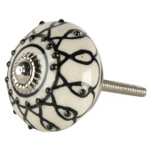 Buton mobilier ceramica alba neagra Ø 4x3 cm / S3 cm