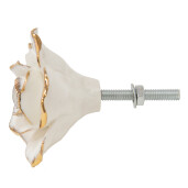 Set 2 butoni mobilier ceramica alba aurie Floare 5x4x5 cm