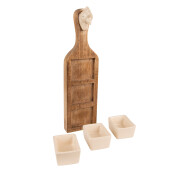 Platou aperitive lemn cu 3 recipiente  ceramice 35x9x7 cm