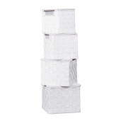 Set 4 cutii depozitare cu capac, albe 17 x 17 x h 16, 19 x 19 x 17, 21 x 21 x 18, 23 x 23 x 18,5 cm