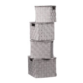 Set 4 cutii depozitare cu capac, gri 17 x 17 x h 16, 19 x 19 x 17, 21 x 21 x 18, 23 x 23 x 18,5 cm