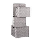 Set 3 cutii depozitare cu capac, gri 25 x 25 x 20, 27 x 27 x 21, 30 x 30 x 22 cm