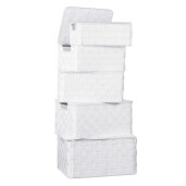 Set 5 cutii depozitare cu capac, alb  28 x 18 x 11, 30 x 20 x 13, 32 x 22 x 15, 33,5 x 24 x 17 cm