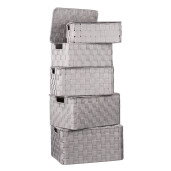Set 5 cutii depozitare cu capac, gri  28 x 18 x 11, 30 x 20 x 13, 32 x 22 x 15, 33,5 x 24 x 17 cm