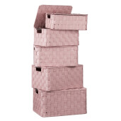 Set 5 cutii depozitare cu capac, roz  28 x 18 x 11, 30 x 20 x 13, 32 x 22 x 15, 33,5 x 24 x 17 cm