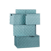Set 4 cutii depozitare cu capac, turcoaz 23 x 17 x 19 cm, 38 x 27,5 x 20 cm, 40 x 29,5 x 20,5 cm