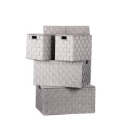 Set 4 cutii depozitare cu capac, gri 23 x 17 x 19 cm, 38 x 27,5 x 20 cm, 40 x 29,5 x 20,5 cm