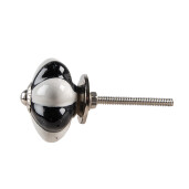 Set 2 butoni mobilier ceramica neagra gri metal argintiu Ø 4x3 cm