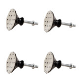Set 4 butoni mobilier ceramica bej neagra Stelute 4x3/6 cm
