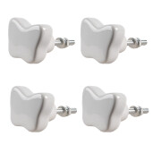 Set 4 butoni mobilier ceramica alba Fluturasi 4x3 cm