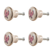 Set 4 butoni mobilier ceramica multicolora Fluturasi 3x1/4 cm