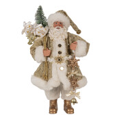 Figurina Mos Craciun textil alb auriu 17x10x27 cm