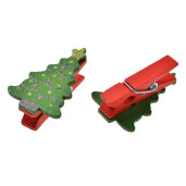 Set 12 ornamente Bradut lemn cu clema 2x1x4 cm