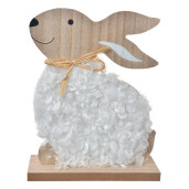 Figurina Iepuras Paste lemn maro textil alb 14x5x17 cm