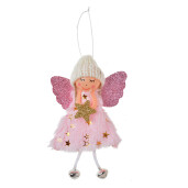 Set 3 ornamente brad Craciun Inger textil roz alb 8x3x15 cm