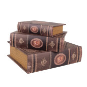 Set 3 cutii tip carte lemn maro 27x22x7 cm, 22x17x6 cm, 17x12x4 cm