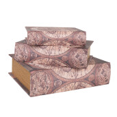 Set 3 cutii tip carte lemn maro Harta Lumii 27x22x7 cm, 22x17x6 cm, 17x12x4 cm