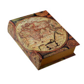 Set 3 cutii tip carte lemn bej maro Harta Lumii 27x22x7 cm, 22x17x6 cm, 17x12x4 cm