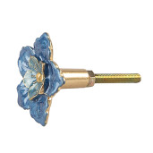 Set 2 butoni mobilier auriu albastru Flower 4x3x4 cm