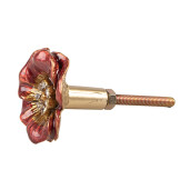 Set 2 butoni mobilier auriu rosu Flower 4x3 cm