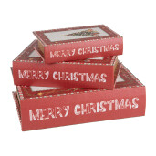 Set 3 cutii tip Carte Craciun lemn multicolor (3) 27x22x7 / 22x17x6 / 17x12x4 cm