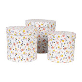 Set 3 cutii depozitare carton multicolor Flowers Ø 19x19 cm, Ø 17x17 cm, Ø 15x15 cm