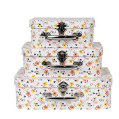Set 3 cutii depozitare carton multicolor tip valiza 30x22x9 cm, 25x20x9 cm, 20x17x8 cm