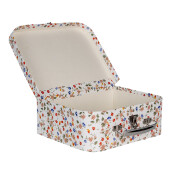 Set 3 cutii depozitare carton multicolor tip valiza Flowers 30x22x9 cm, 25x20x9 cm, 20x17x8 cm