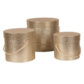 Set 3 cutii depozitare carton auriu Ø 18x17 cm, Ø 15x15 cm,  Ø13x12 cm