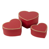 Set 3 cutii depozitare carton rosu auriu Inimioare 21x20x9 cm, 18x17x7 cm, 15x14x6 cm