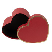 Set 3 cutii depozitare carton rosu auriu Inimioare 21x20x9 cm, 18x17x7 cm, 15x14x6 cm