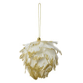 Ornament brad pene albe sclipici auriu 10x10x10 cm
