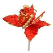 Floare artificiala Craciun rosie aurie 20x4x25 cm