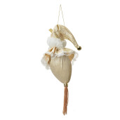 Figurina Mos Craciun textil auriu alb 8x8x35 cm