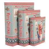 Set 3 cutii Craciun tip Carte lemn multicolor 27x22x7 cm, 22x17x6 cm, 17x12x4 cm